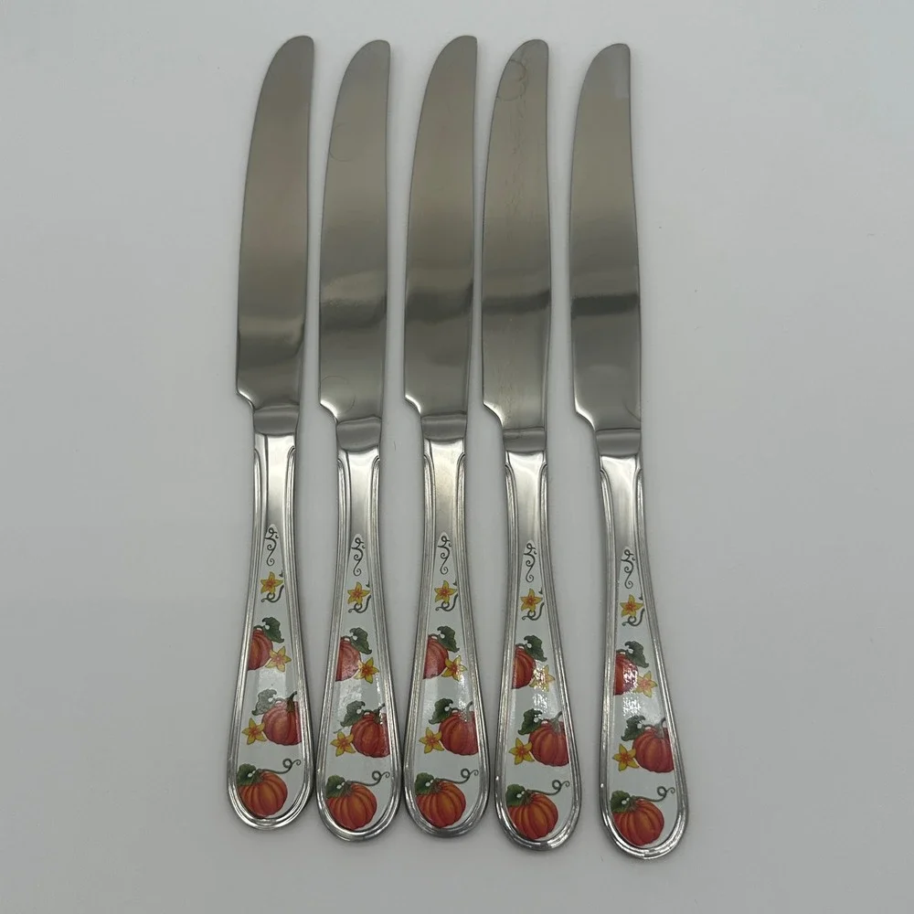 Temp-tations by Tara 18/10 Stainless Pumpkin Fall Harvest Dinner Knives Set of 5